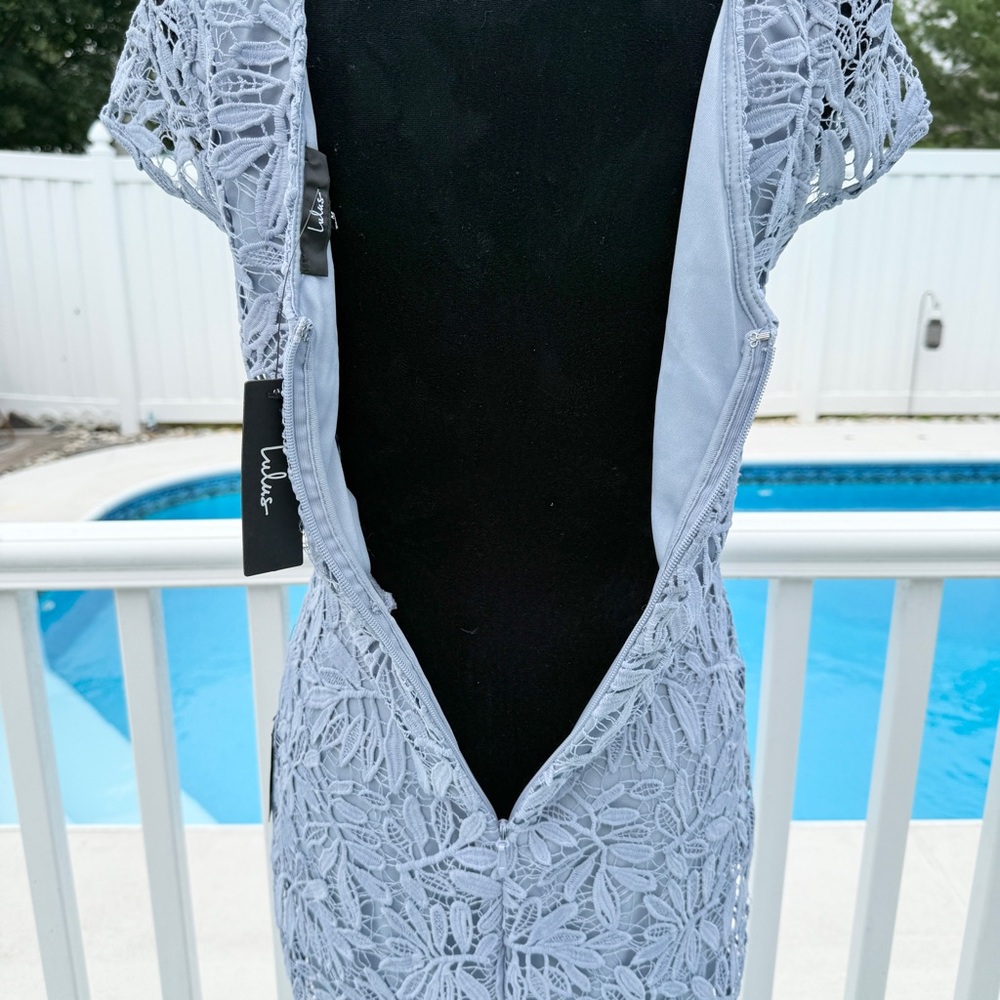 Lulus Right Sheer Right Now Periwinkle Blue Lace Bodycon Dress NEW Size Medium - Picture 9 of 16